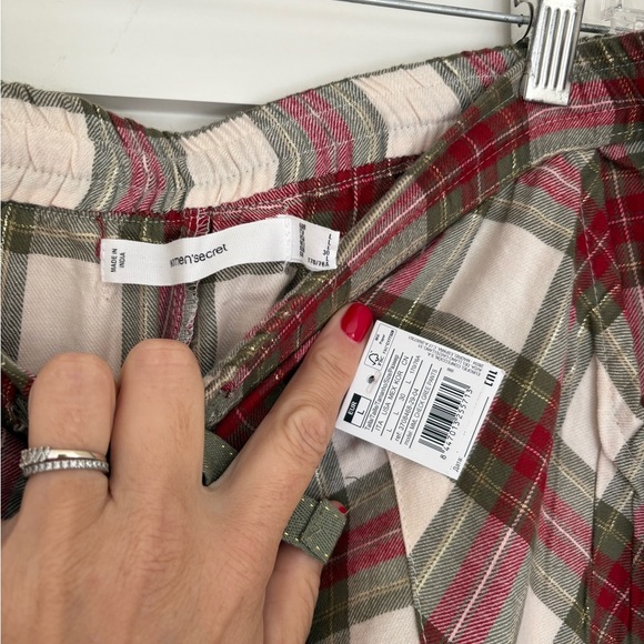 White Love Holiday Pajama Set with Top and Plaid Pants - Picture 3 of 13